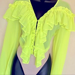 FashionNova •Neon Yellow•Ruffle Bodysuit•Size XL